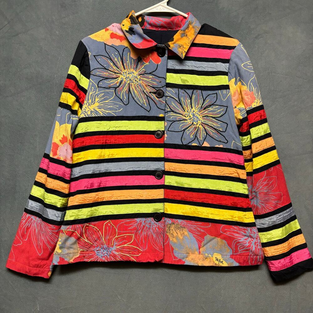 Multiples Art to Wear Floral Patchwork Blazer Multicolor Embroidered Boho Jacket